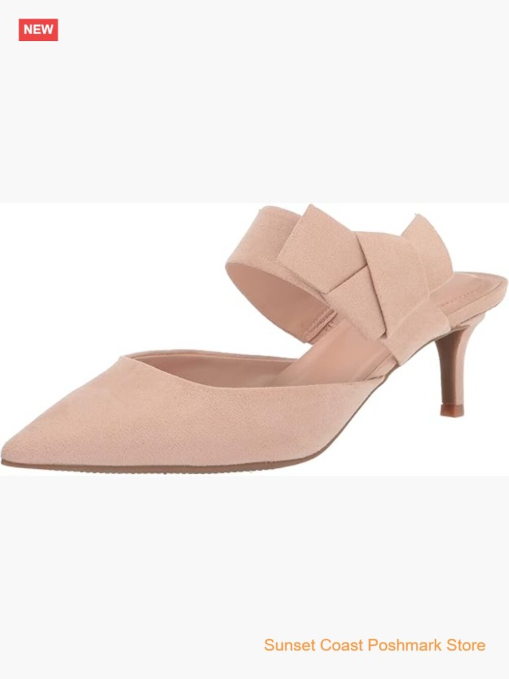 Pointed Toe Kitten Heel Mule Pumps with Bow Detail Slip On Faux Leather